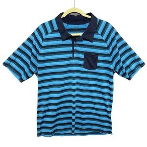 Oakley Mens XL Regular Fit Short Sleeve Striped Polo Shirt Blue Navy Pocket